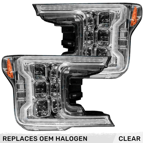 Ford F150 18-20 LED Projector Headlights OLED DRL Scanning LED Turn Signals (Replaces Factory Halogen Headlights) - Multiple Styles