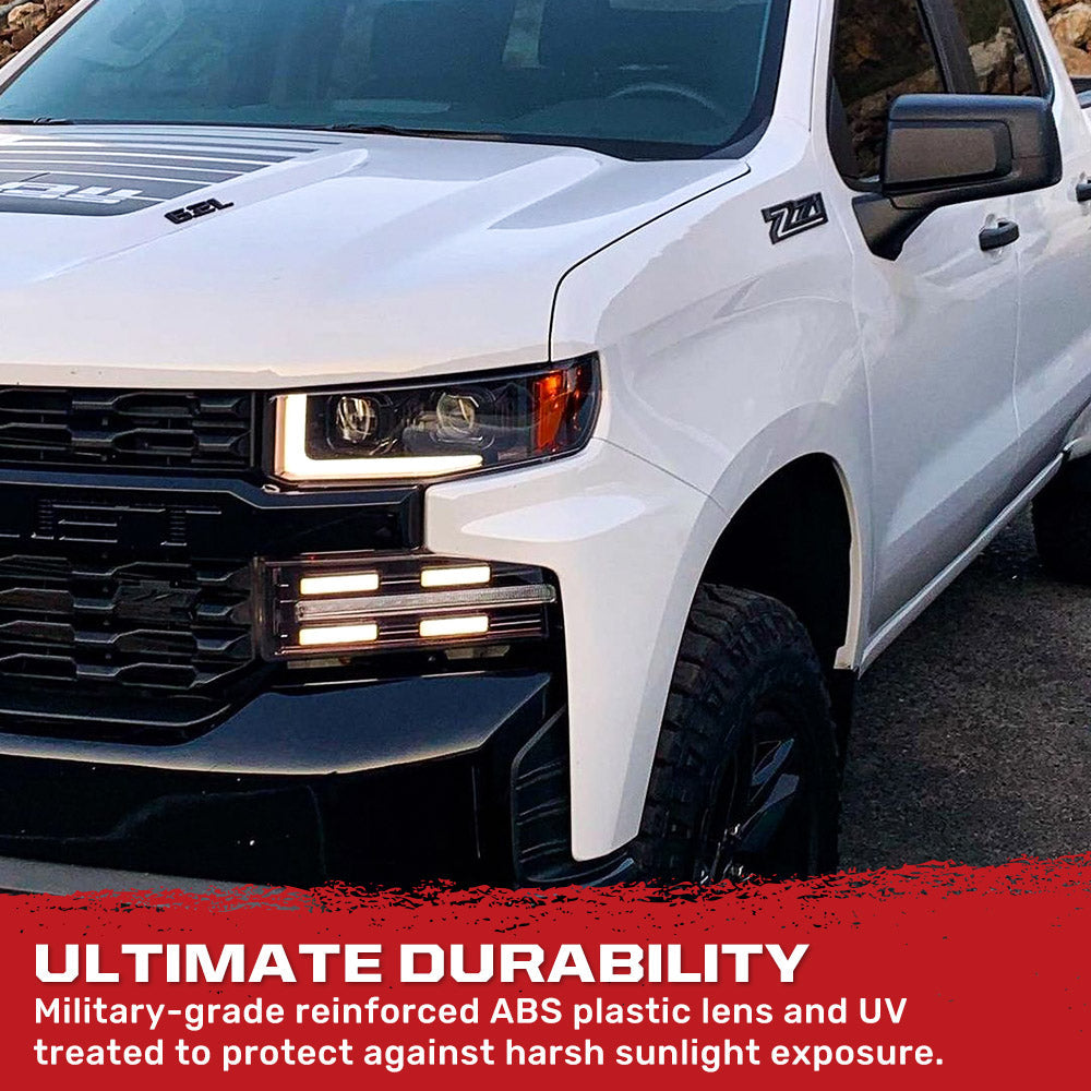 Chevy Silverado 19-21 1500 (4th Gen) Projector Headlights OLED Halos, DRL Scanning Turn Signals - Multiple Styles