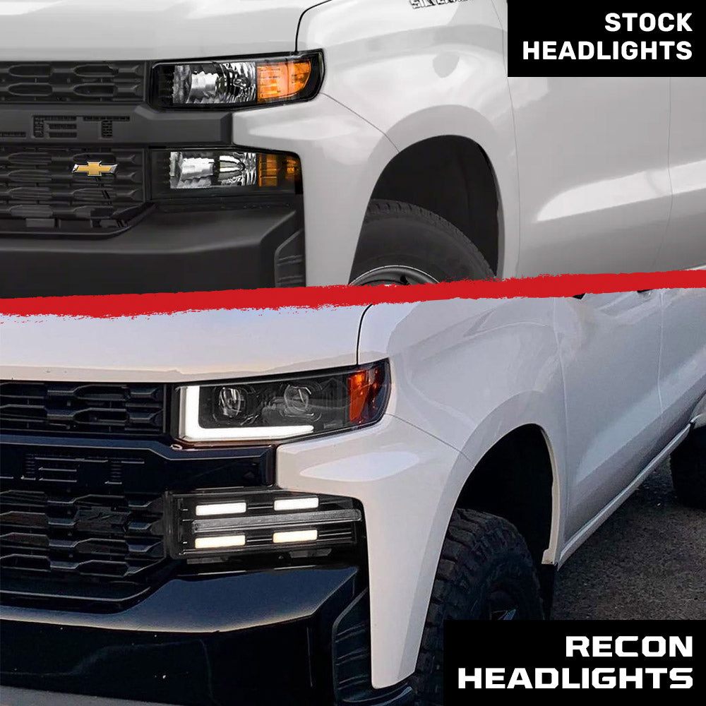 Chevy Silverado 19-21 1500 (4th Gen) Projector Headlights OLED Halos, DRL Scanning Turn Signals - Multiple Styles