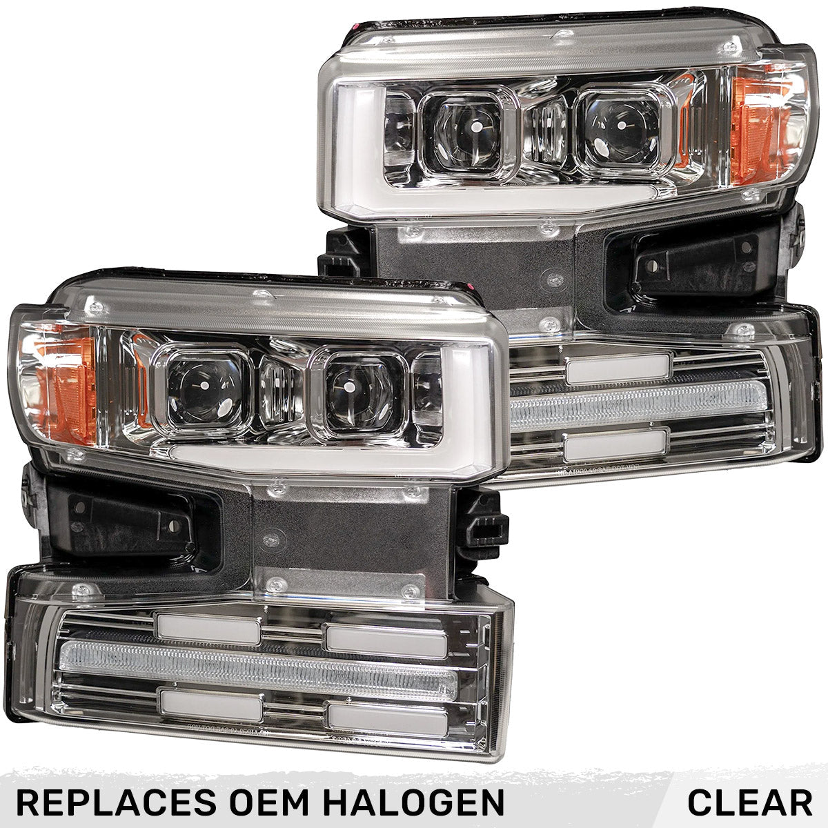 Chevy Silverado 19-21 1500 (4th Gen) Projector Headlights OLED Halos, DRL Scanning Turn Signals - Multiple Styles