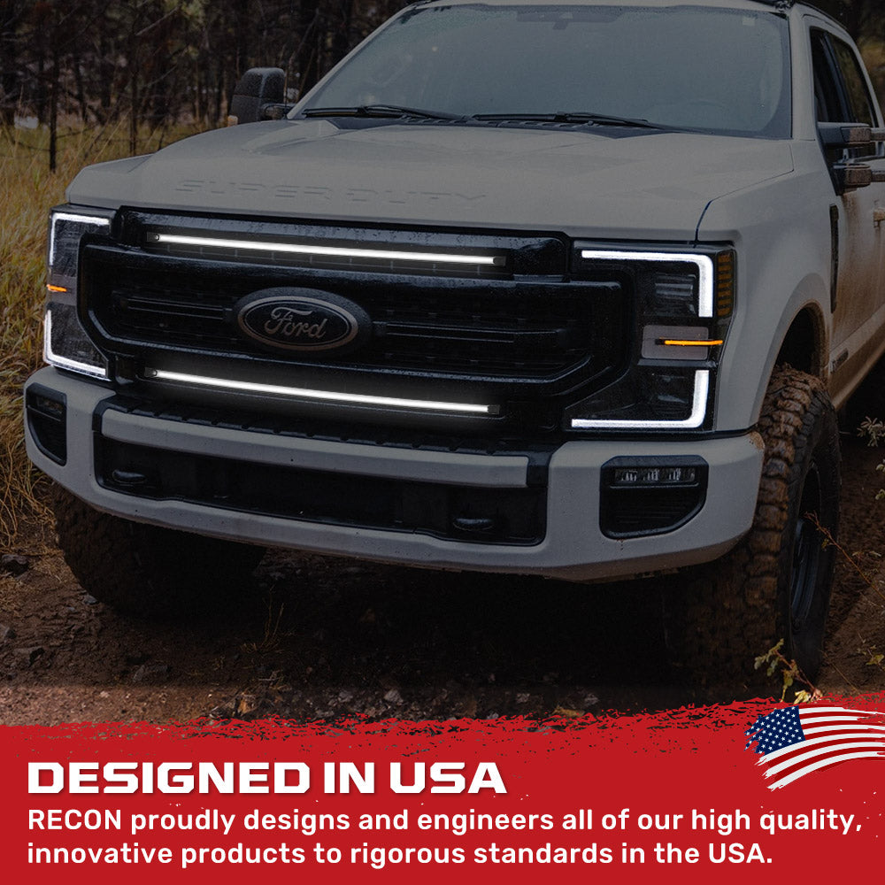 Ford 17-22 Super Duty (F250, F350) 37" Aluminum Grille Mount 2-Piece Kit Ultra Bright White LED DRL Lights - Smoked Lens