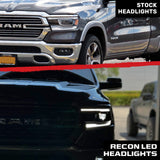 Dodge 19-24 RAM 1500 LED Projector Headlights Ultra High Power Smooth White OLED DRL & Scanning Amber LED Turn Signals w/ Startup Light Sequence (Replaces OEM LED Only) - Smoked / Black