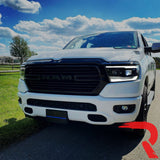 Dodge 19-24 RAM 1500 LED Projector Headlights Ultra High Power Smooth White OLED DRL & Scanning Amber LED Turn Signals w/ Startup Light Sequence (Replaces OEM LED Only) - Smoked / Black