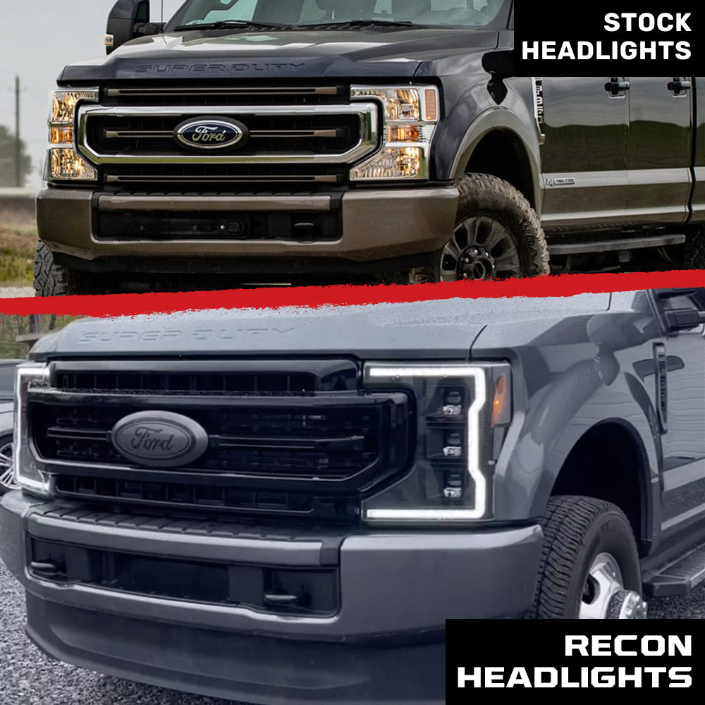 Ford 20-22 Super Duty LED Triple Projector Headlights w/ Ultra High Power White OLED DRL & Scanning Amber LED Turn Signals (Replaces OEM Halogen Style Only) - Multiple Styles