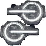 Ford Bronco 21-26 LED Projector Headlights w/ Ultra High Power LED High/Low Beams & White OLED DRL w/ Start-Up Lighting Sequence & Scanning Amber LED Turn Signals - Smoked / Black