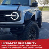 Ford Bronco 21-26 LED Projector Headlights w/ Ultra High Power LED High/Low Beams & White OLED DRL w/ Start-Up Lighting Sequence & Scanning Amber LED Turn Signals - Smoked / Black