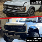 Ford Bronco 21-26 LED Projector Headlights w/ Ultra High Power LED High/Low Beams & White OLED DRL w/ Start-Up Lighting Sequence & Scanning Amber LED Turn Signals - Smoked / Black