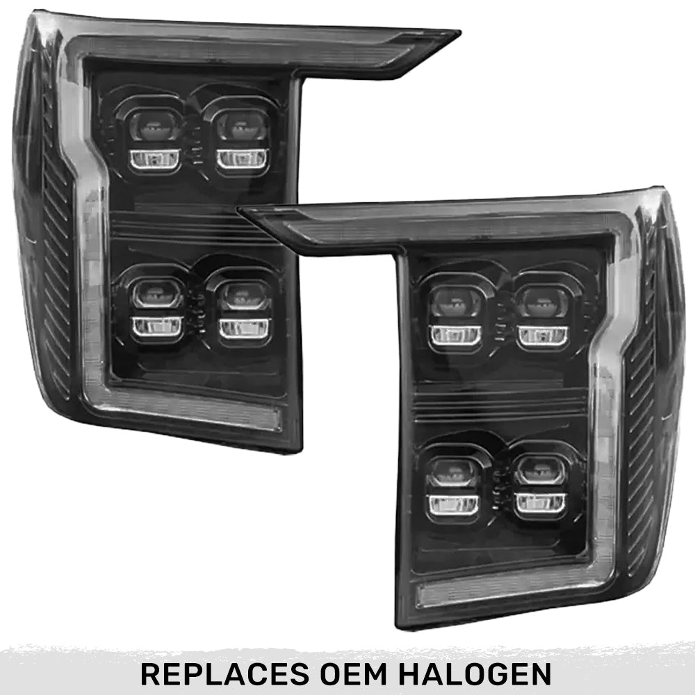 Ford F150 21-23 Full LED Projector Headlights w/ Ultra High Power Smooth OLED DRL & Scanning Switchback Amber Turn Signals (Replaces OEM Halogen Only) - Multiple Options
