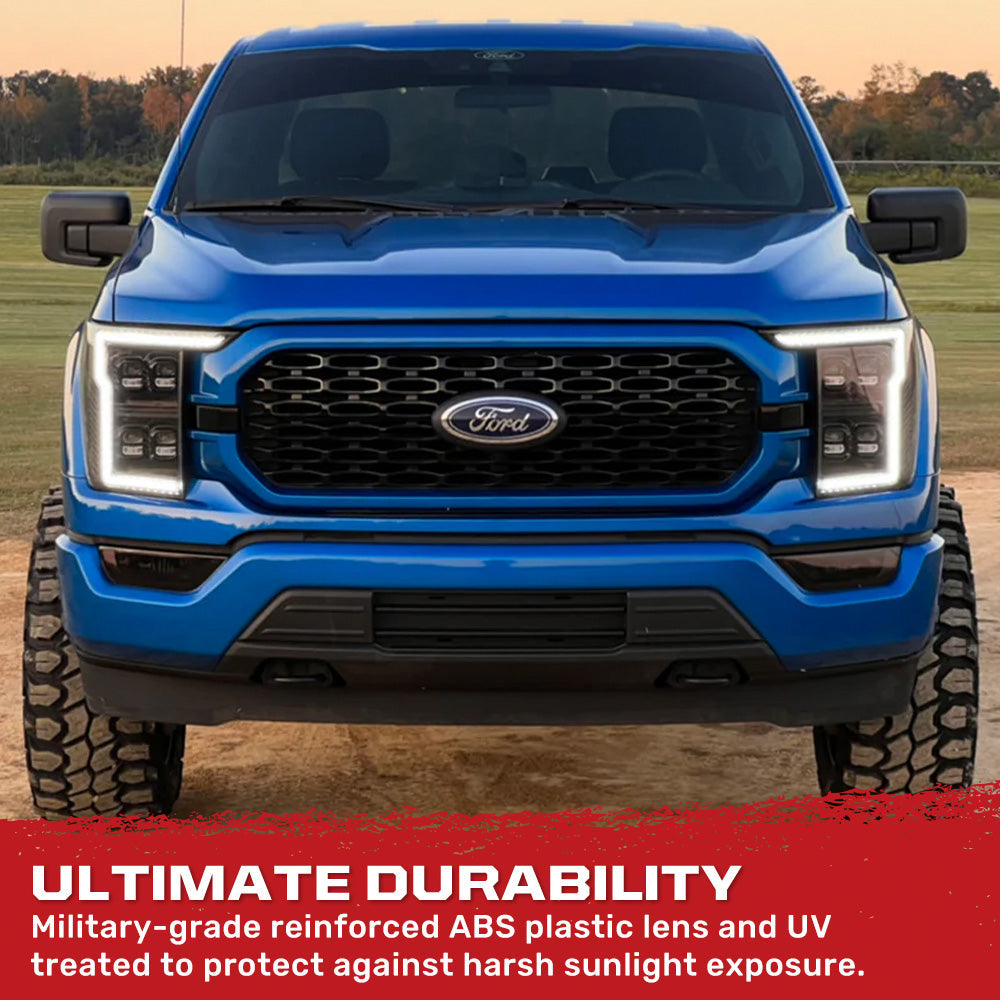 Ford F150 21-23 Full LED Projector Headlights w/ Ultra High Power Smooth OLED DRL & Scanning Switchback Amber Turn Signals (Replaces OEM Halogen Only) - Multiple Options