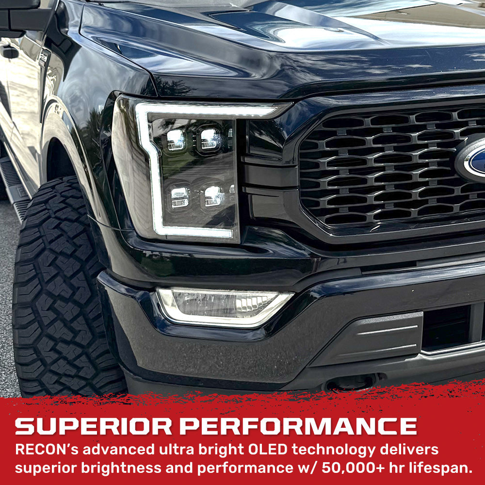 Ford F150 21-23 Full LED Projector Headlights w/ Ultra High Power Smooth OLED DRL & Scanning Switchback Amber Turn Signals (Replaces OEM Halogen Only) - Multiple Options