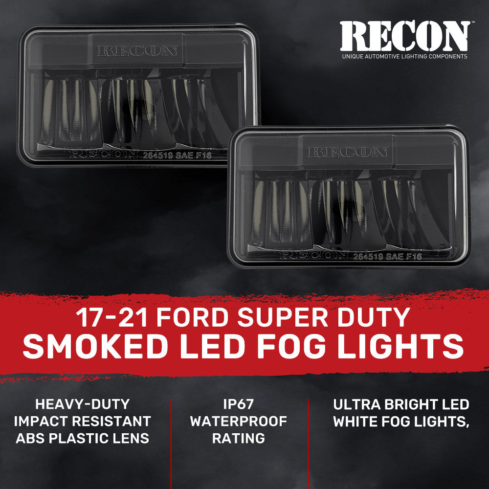 Ford Super Duty 17-21 Ultra Bright White LED Fog Lights (Replaces Factory Fog Lights) - Smoked Black RECON Ford Super Duty 17-21 Ultra Bright White LED Fog Lights (Replaces Factory Fog Lights) - Smoked Black Ford Super Duty 17-21 Ultra Bright White LED Fog Lights (Replaces Factory Fog Lights) - Smoked Black Ford Super Duty 17-21 Ultra Bright White LED Fog Lights (Replaces Factory Fog Lights) - Smoked Black Ford Super Duty 17-21 Ultra Bright White LED Fog Lights (Replaces Factory Fog Lights) - Smoked Black
