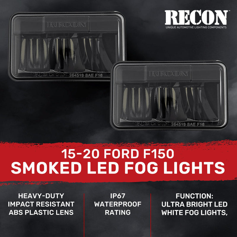 Ford F150 15-20 (Excluding Raptor) Ultra Bright White LED Fog Lights (Replaces Factory Fog Lights) - Smoked Black