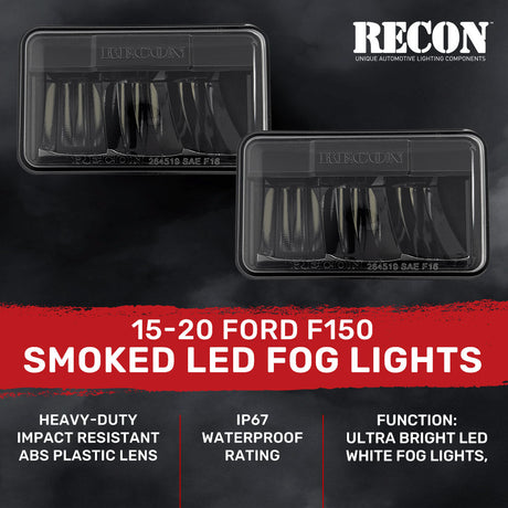 Ford F150 15-20 (Excluding Raptor) Ultra Bright White LED Fog Lights (Replaces Factory Fog Lights) - Smoked Black