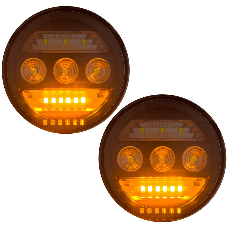 GMC Sierra & Chevy Silverado 15-19 White LED 2-Pc Fog Lights 3 Functions (Fog Lights, DRL, Amber Turn Signals) - Smoked Lens