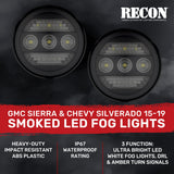 GMC Sierra & Chevy Silverado 15-19 White LED 2-Pc Fog Lights 3 Functions (Fog Lights, DRL, Amber Turn Signals) - Smoked Lens