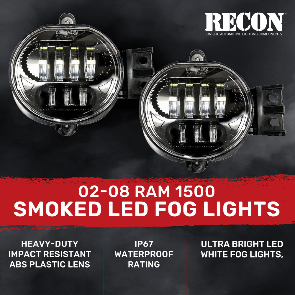 Dodge RAM 1500 02-08 Ultra Bright White LED Fog Lights 2-Pc Kit (Replaces Factory Fog Lights) - Smoked Lens