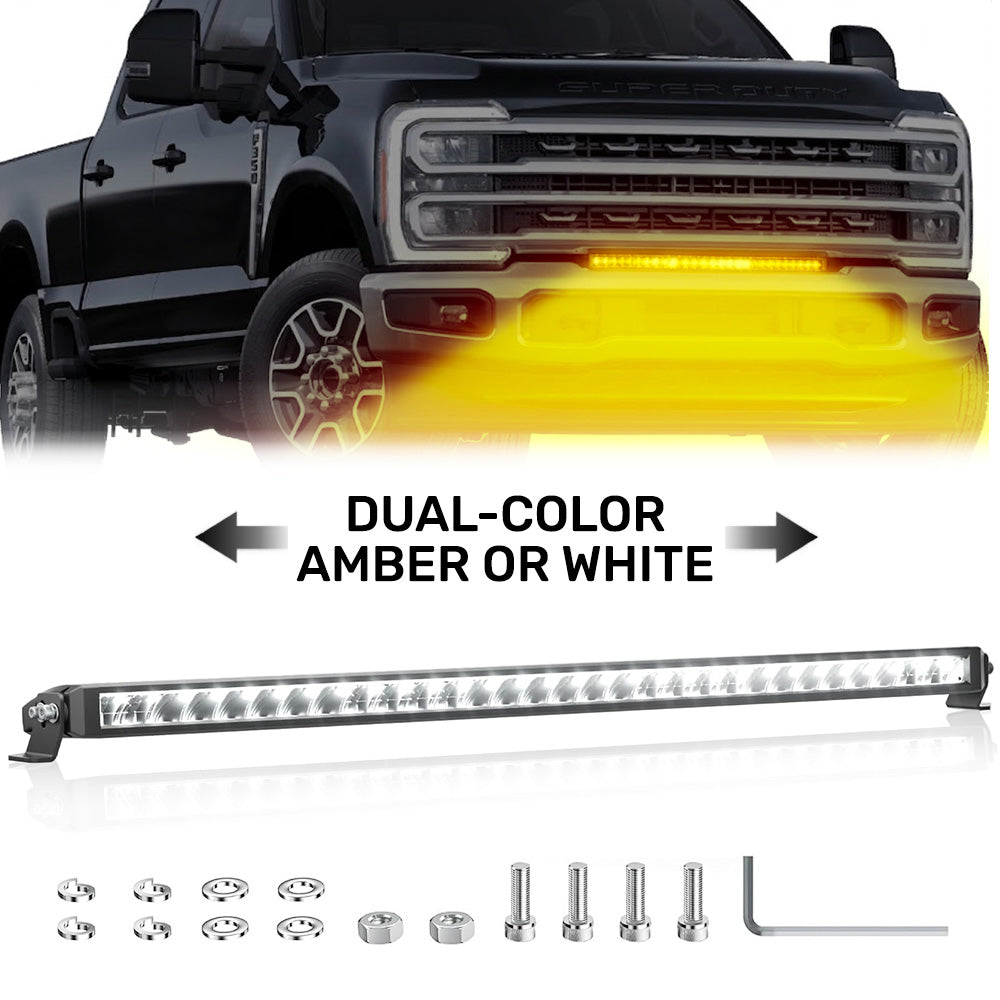 Universal 32" Heavy Duty Low Profile Slim Aluminum Ultra Bright 200W Dual Color Amber/White Flood Spot Combo LED Light Bar