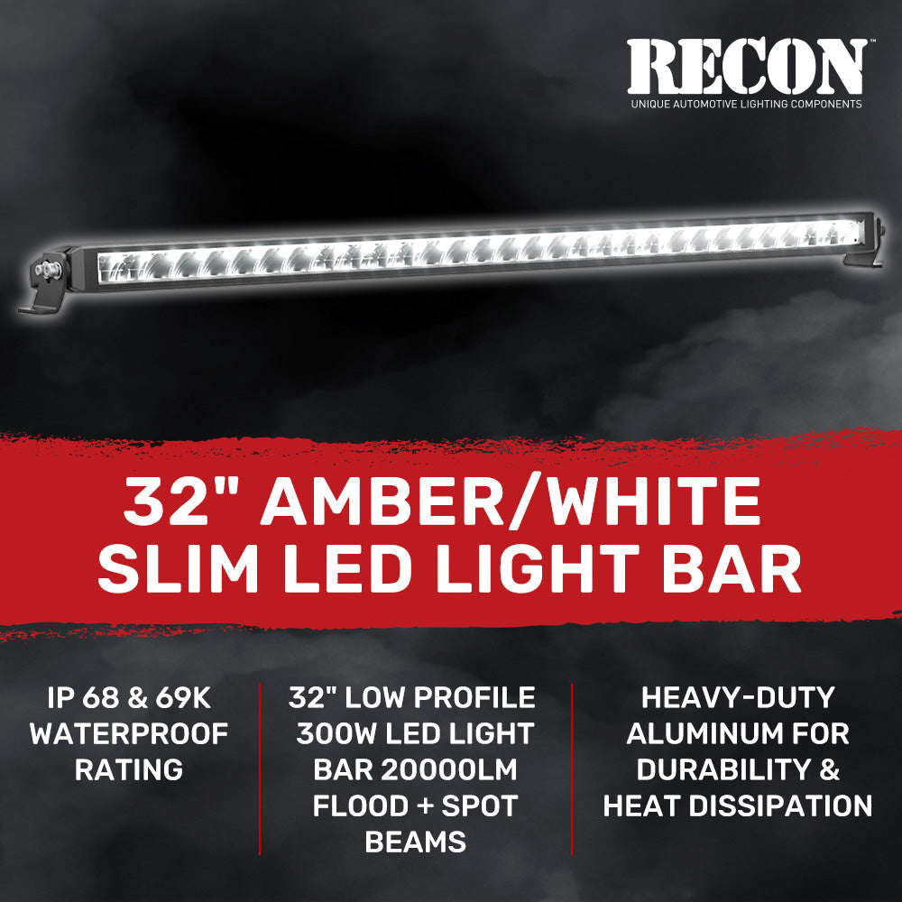 Universal 32" Heavy Duty Low Profile Slim Aluminum Ultra Bright 200W Dual Color Amber/White Flood Spot Combo LED Light Bar