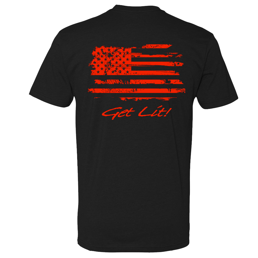 Short Sleeve | R-Logo with Flag on a Black Crew Neck T-Shirt