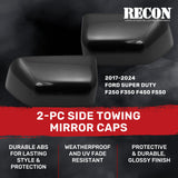 Ford 17-24 Super Duty F250 F350 F450 Durable ABS 2-Pc Kit Upgrade Replacement Towing Side Mirror Caps - Gloss Black