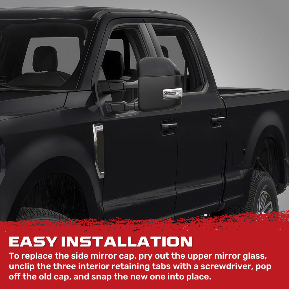Ford 17-24 Super Duty F250 F350 F450 Durable ABS 2-Pc Kit Upgrade Replacement Towing Side Mirror Caps - Gloss Black