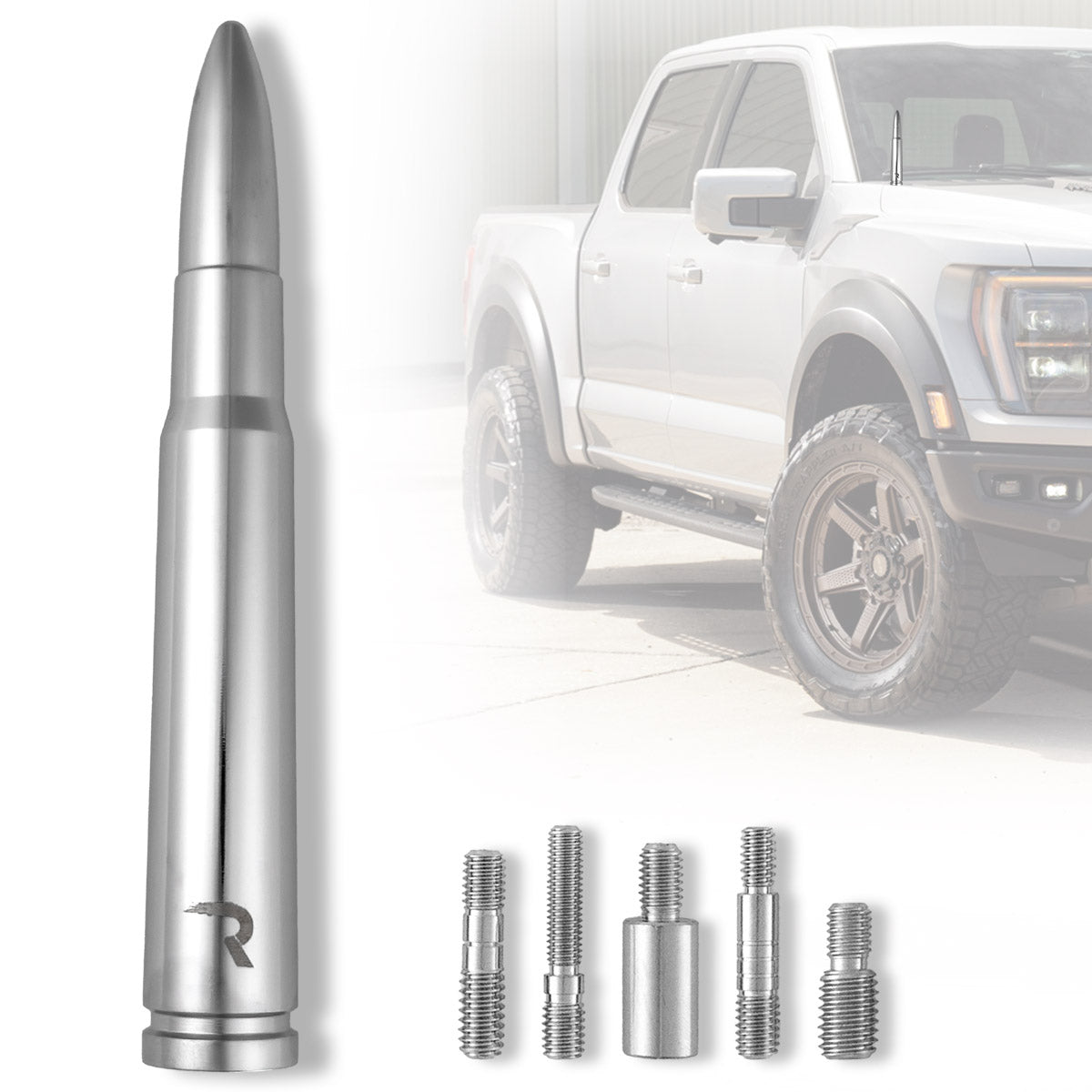 .50 Cal Bullet Antenna (Fits OEM Factory Threaded Antenna) Multiple Colors