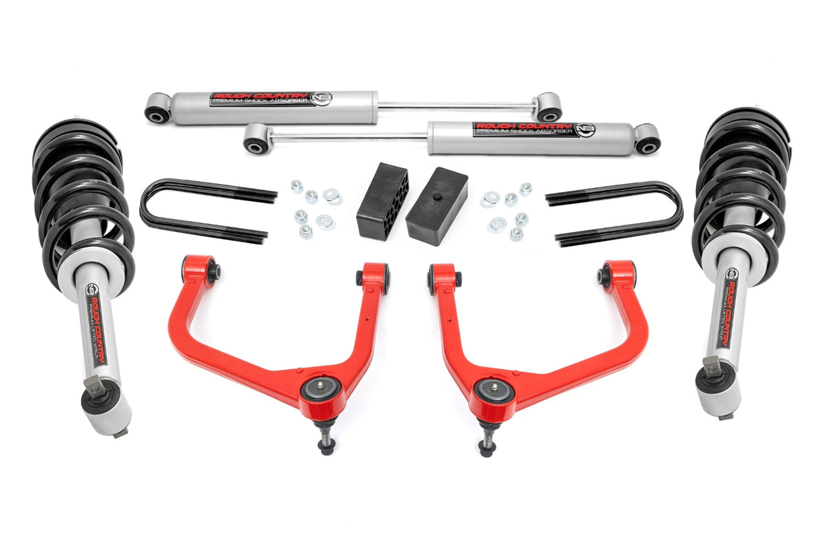 3.5 Inch Lift Kit Mono Leaf Rear N3 Struts Red GMC Sierra 1500 (19-24) Rough Country