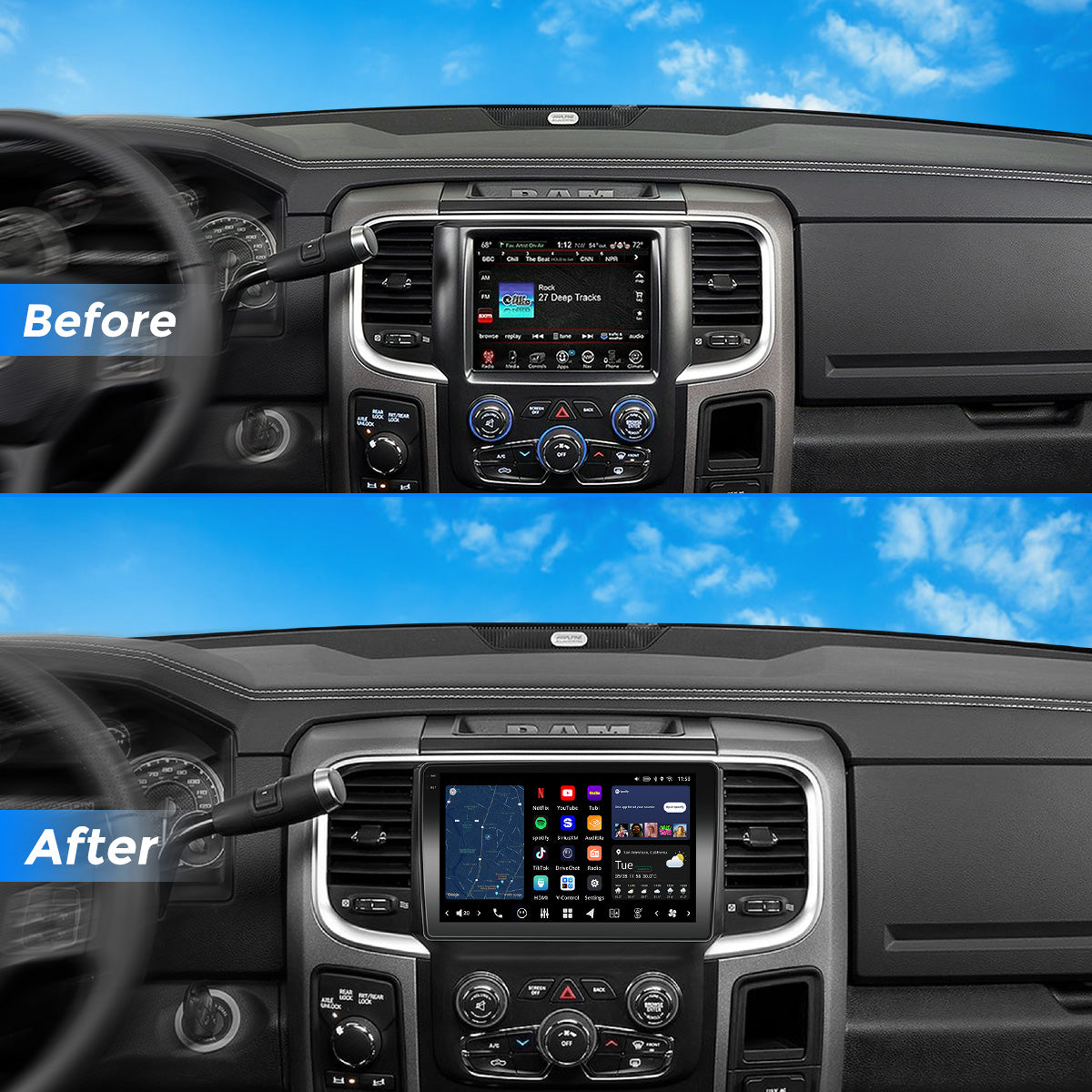 VISION 9” Custom-Fit Car Stereo for Dodge Ram Auto AC 2013-2018
