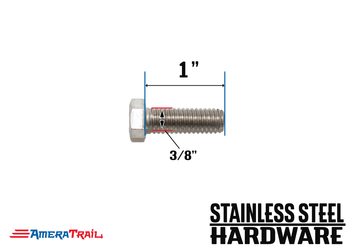 Stainless Steel Bolt 3/8 x 1", Hex Head - Available w/ Nut and Washer Hardware