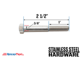 Stainless Steel Bolt 3/8 x 2 1/2", Hex Head - Available w/ Nut and Washer Hardware