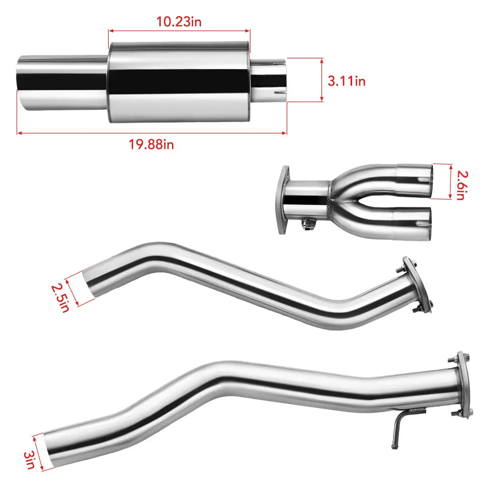 3 Inches Single Tip Cat-Back Exhaust for 2009-2020 Nissan 370Z Flashark