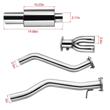 3 Inches Single Tip Cat-Back Exhaust for 2009-2020 Nissan 370Z Flashark