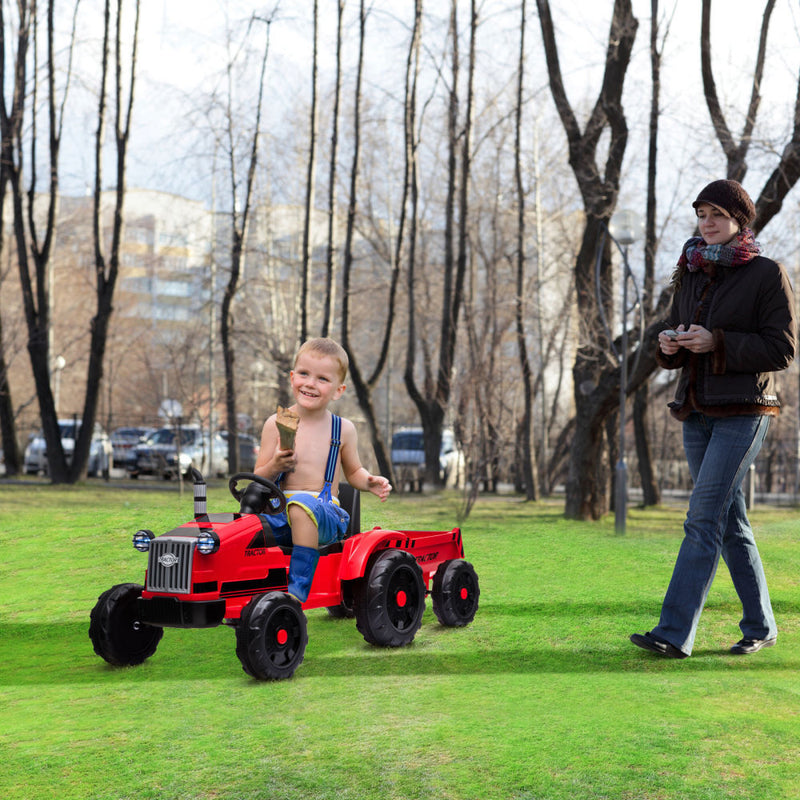 3-Gear-Shift Ground Loader Ride On Toy with LED Lights and Trailer Attachment