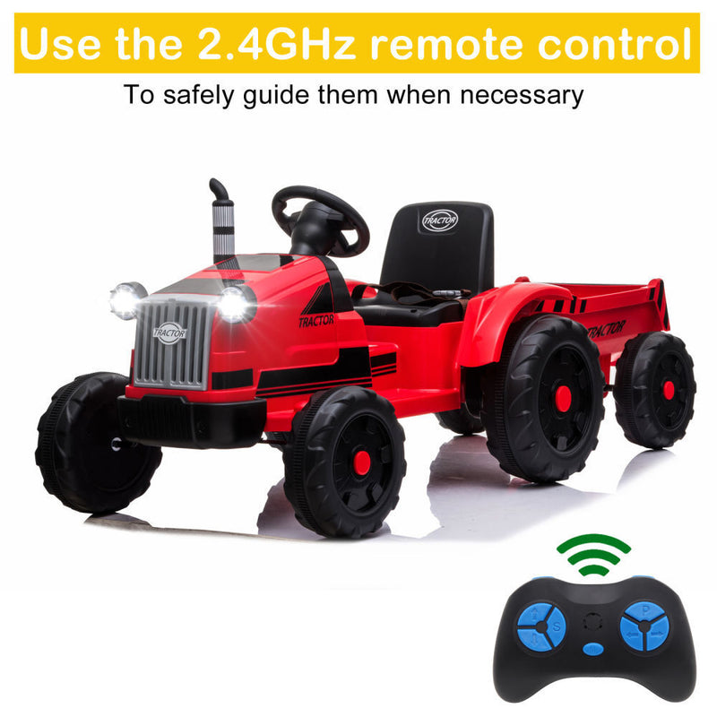 3-Gear-Shift Ground Loader Ride On Toy with LED Lights and Trailer Attachment