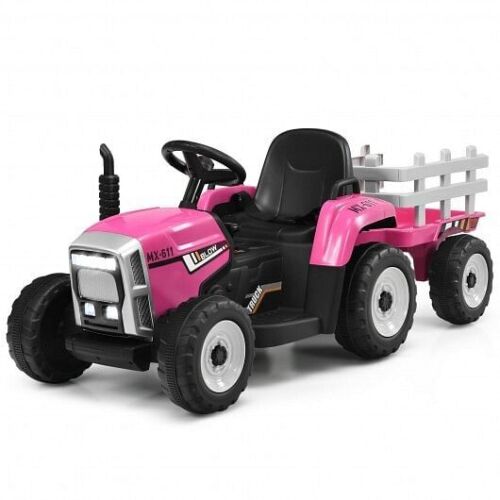 3-Gear-Shift Pink Ride-On Tractor for Kids 3+ Years Old with Ground Loader Attachment