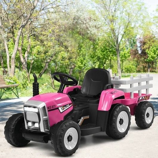 3-Gear-Shift Pink Ride-On Tractor for Kids 3+ Years Old with Ground Loader Attachment