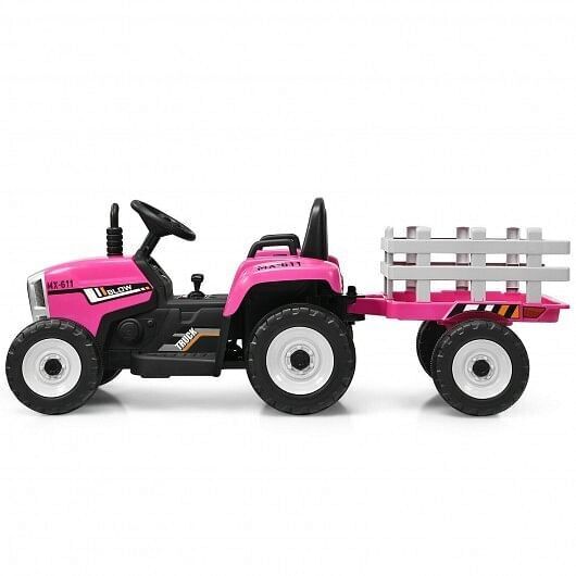 3-Gear-Shift Pink Ride-On Tractor for Kids 3+ Years Old with Ground Loader Attachment