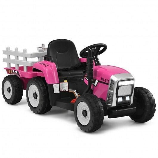 3-Gear-Shift Pink Ride-On Tractor for Kids 3+ Years with Ground Loader Attachment