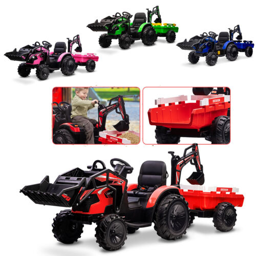 3-in-1 Electric Ride-On Tractor Bulldozer with Trailer and Remote Control for Kids (24V)