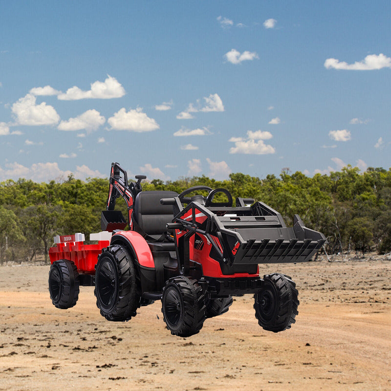 3-in-1 Electric Ride-On Tractor Bulldozer with Trailer and Remote Control for Kids (24V)