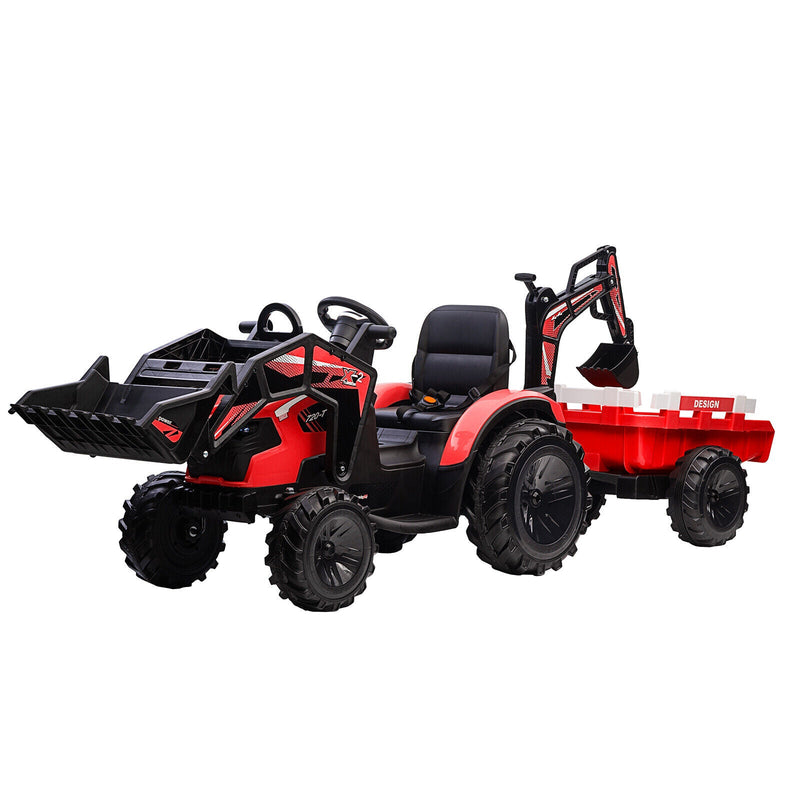 3-in-1 Electric Ride-On Tractor Bulldozer with Trailer and Remote Control for Kids (24V)