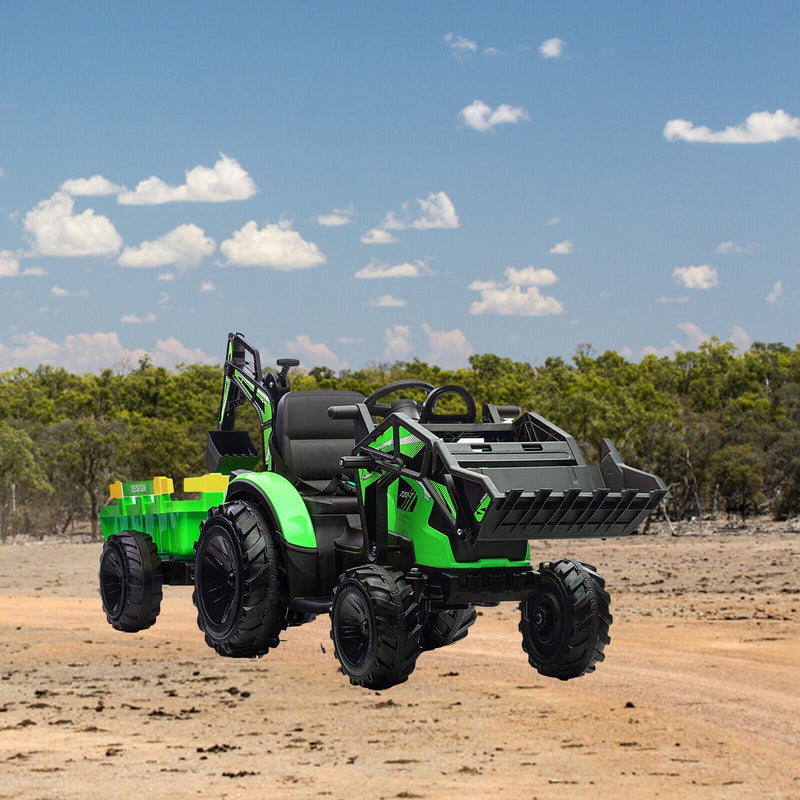 3-in-1 Electric Ride-On Tractor Bulldozer with Trailer and Remote Control for Kids (24V)