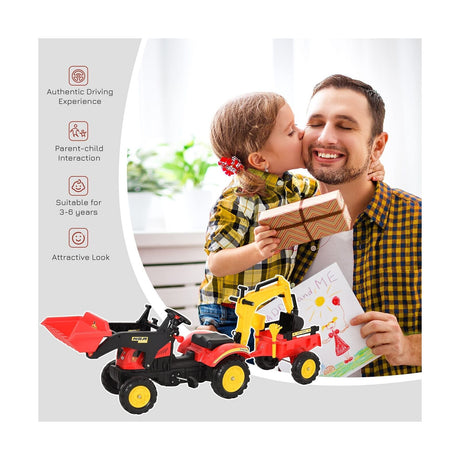 3-in-1 Kids Ride-On Excavator/Bulldozer: Pedal Car Digger Toy for Forward Movement