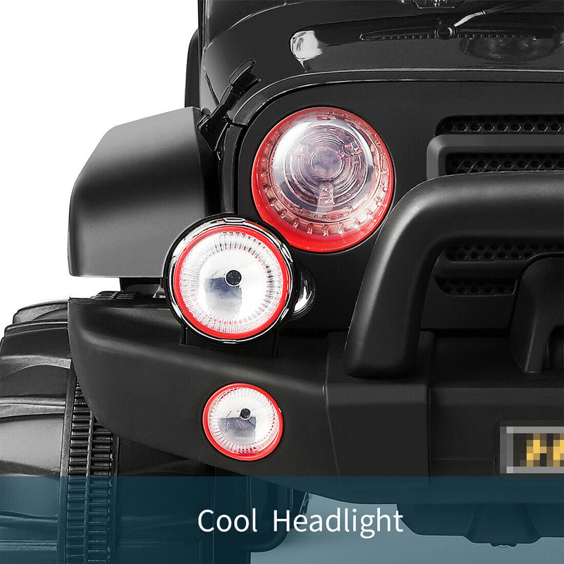 3-Speed Black Ride-On Car for Kids with RC, MP3, LED Lights, USB, and Cover - 12V Battery Powered