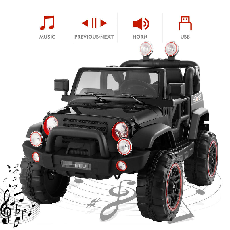 12V Black Kids Ride-On Truck with MP3, LED Lights, Remote Control, and Cover