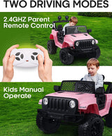 12V Pink Jeep Ride On Car Toy with USB, Bluetooth, and Remote Control for Kids