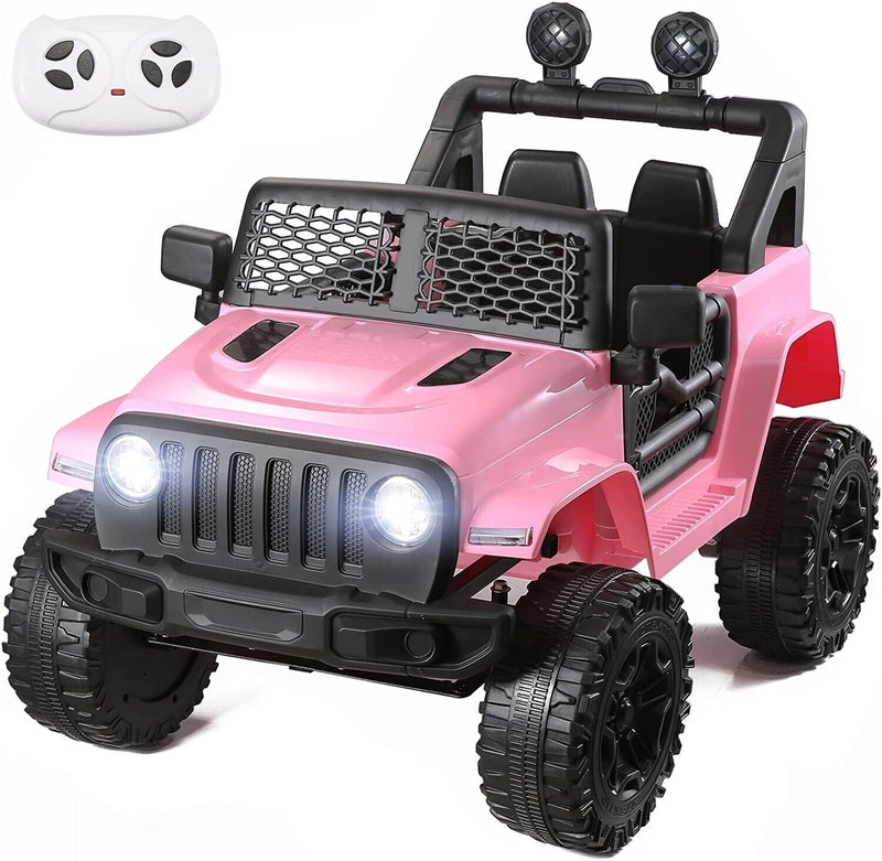 12V Kids Ride On Truck with RC Control, Spring Suspension, LED Lights, and Music - Pink