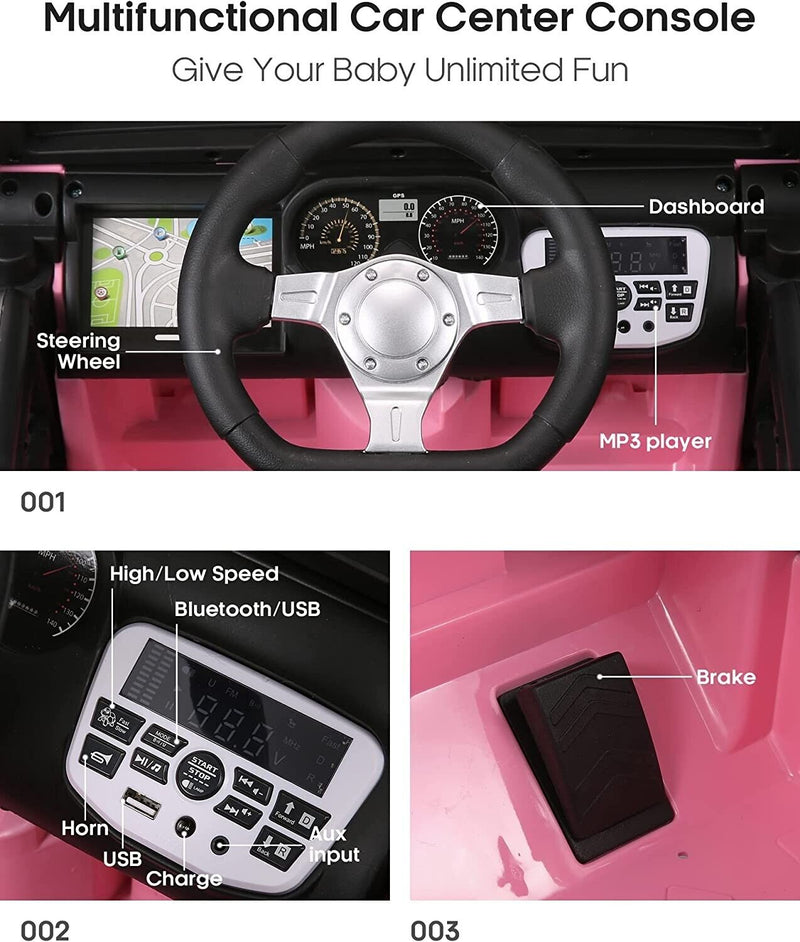 Premium 12V Electric Kids Ride-On Car with Remote Control and LED Lights - Pink