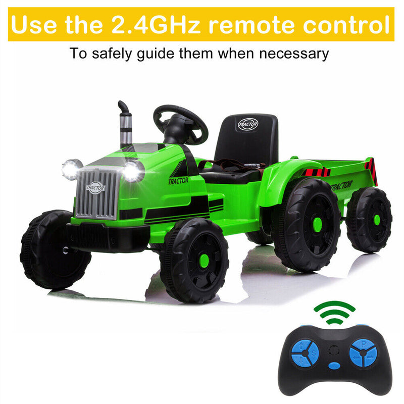 3-Speed Electric Ride On Tractor Car Toy with Trailer for Kids - Remote Controlled