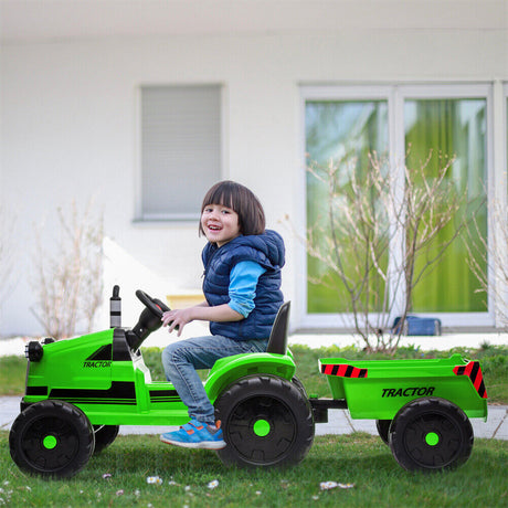 3-Speed Electric Ride On Tractor Car Toy with Trailer for Kids - Remote Controlled